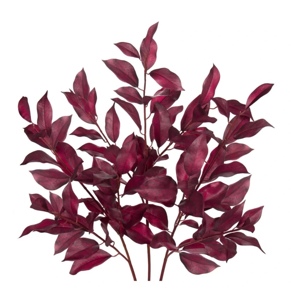 Rich Burgundy Bay Leaves Faux Floral Branches 3 Pcs.